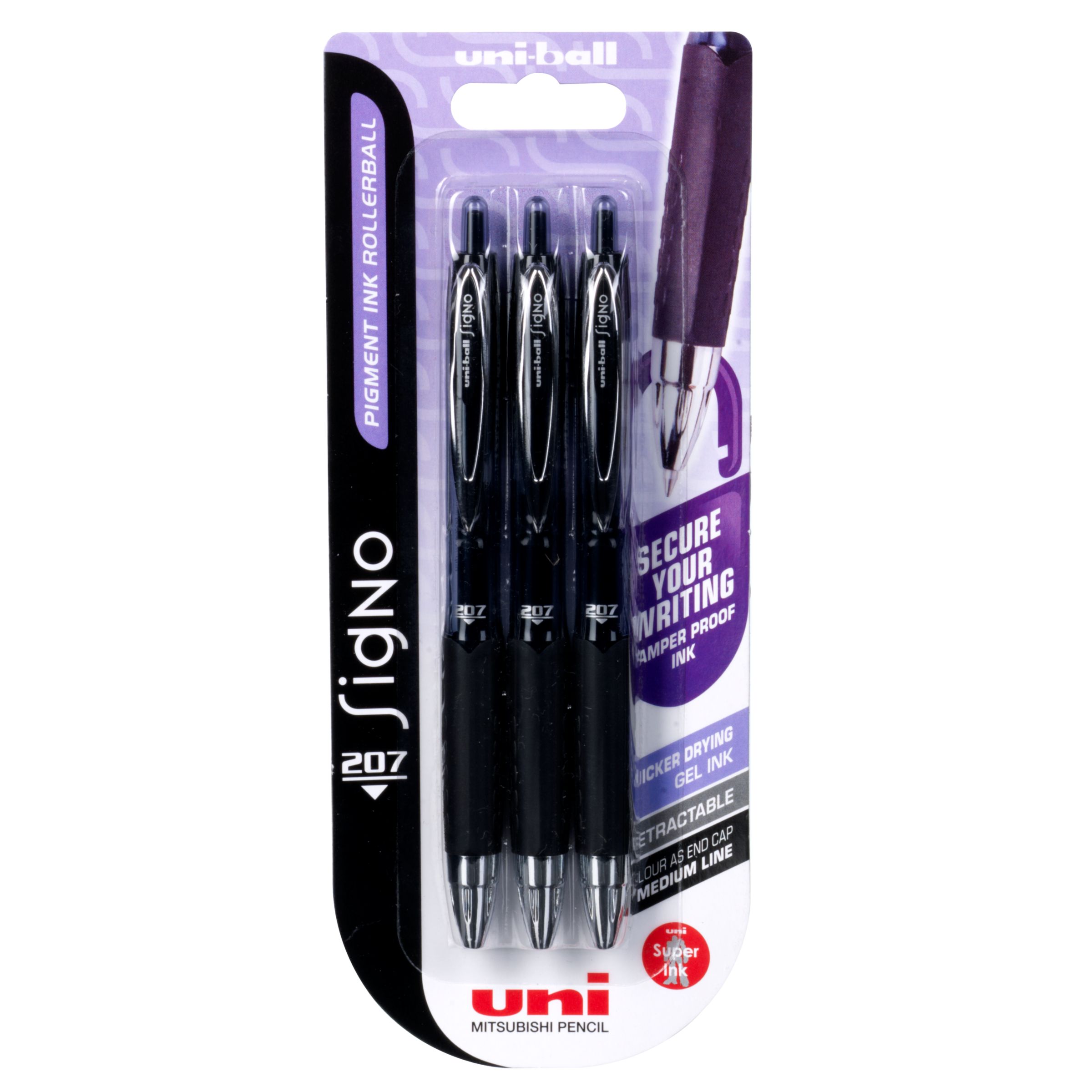 Uniball Uni-Ball Signo 207 Gel Rollerball Pens, Pack of
