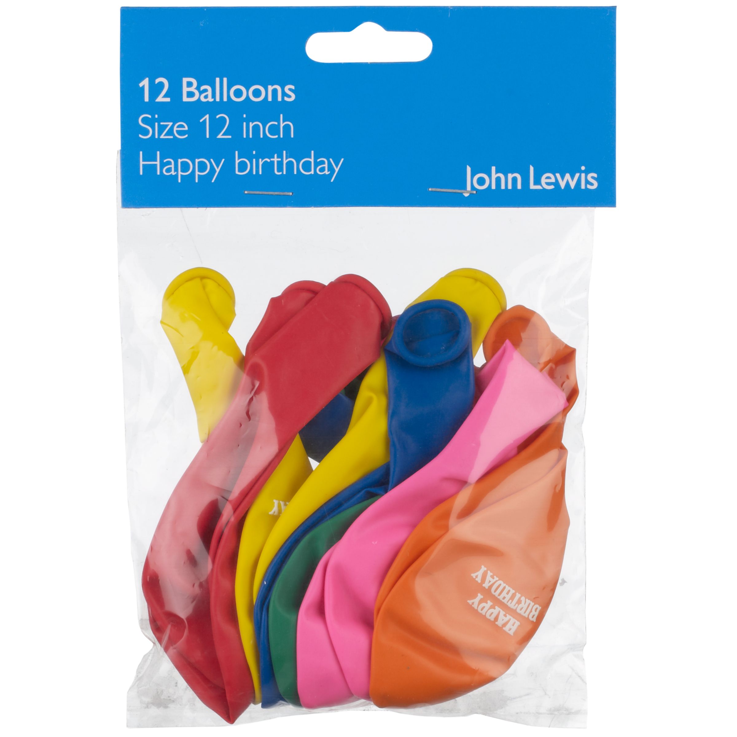John Lewis Balloons, Pack of 12, Happy Birthday