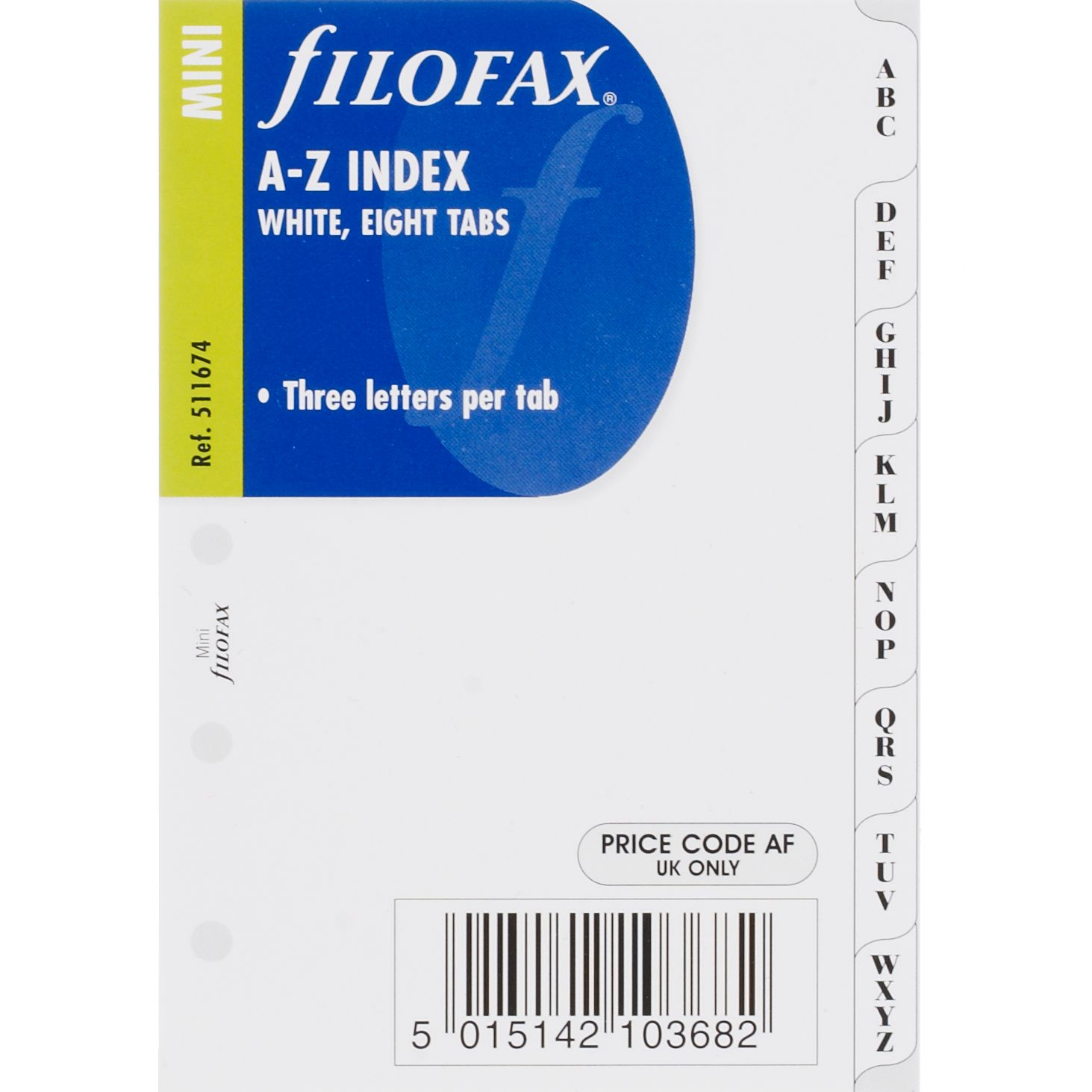 Filofax Mini Inserts, White A-Z Index 169931