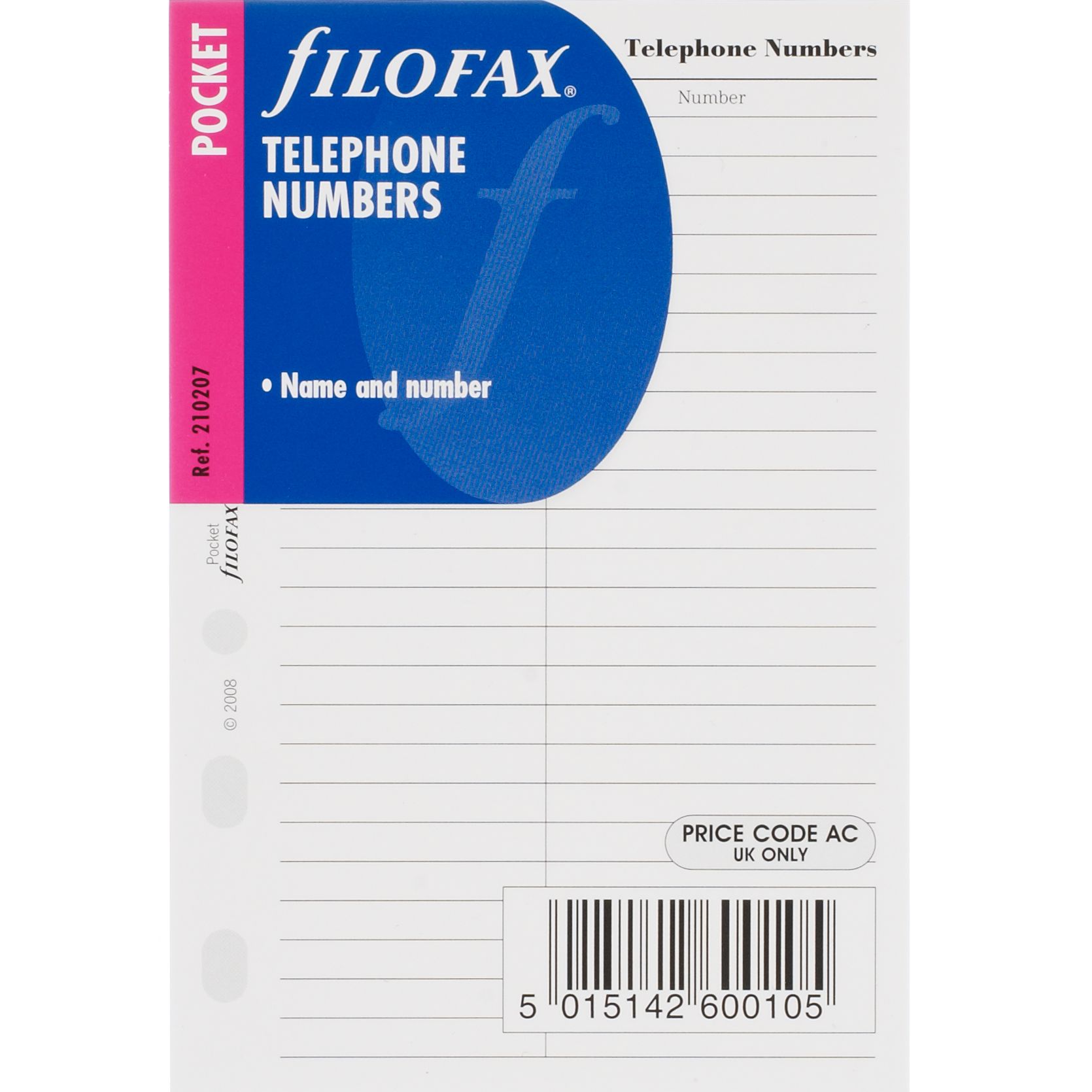 Filofax Pocket Inserts, Name and Telephone