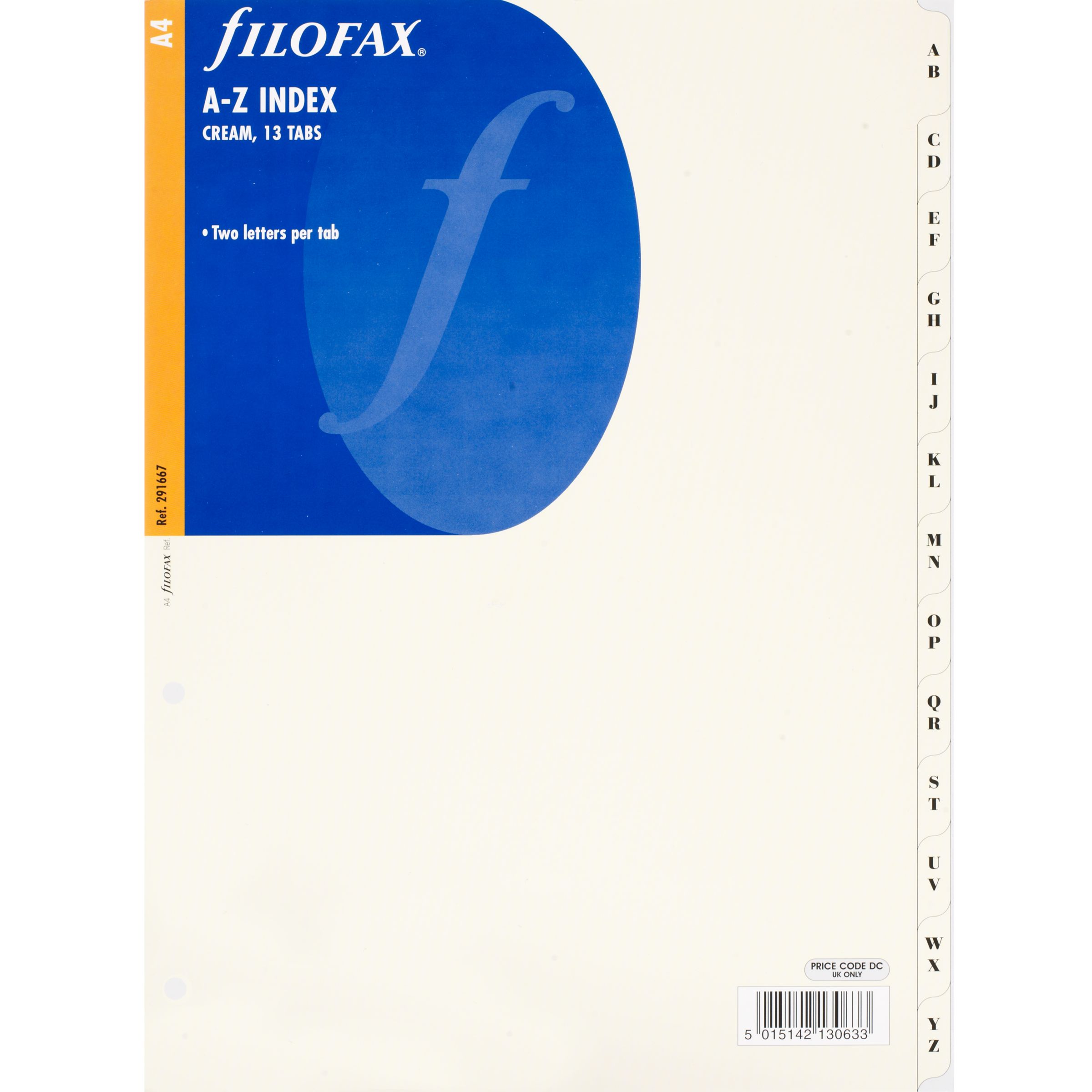 Filofax A4 Inserts, Cream A-Z Index 170190