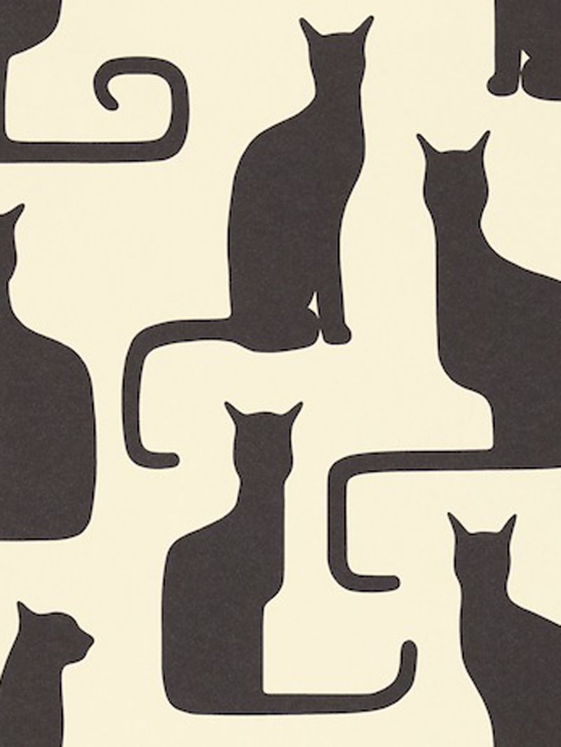 Sanderson Omega Cats Wallpaper, Ivory / Black, 211065 at John Lewis