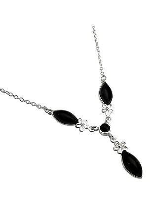 Goldmajor Jet Silver Flower Y Necklace, Black
