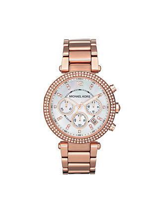 Michael Kors MK5491 Women's Parker Chronograph Stainless Steel Bracelet Strap Watch, Rose Gold/White