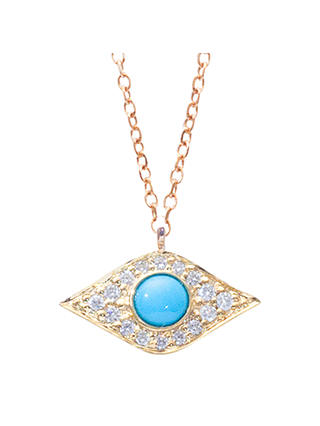 London Road Enchanted Evil Eye 9ct Yellow Gold Diamond Turquoise Pendant Necklace, Gold