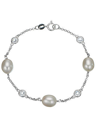 A B Davis Sterling Silver Freshwater Pearl and Cubic Zirconia Bracelet
