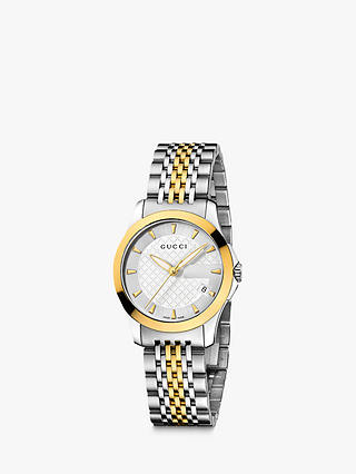Gucci YA126511 Women's G-Timeless Two Tone Date Bracelet Strap Watch, Silver/Gold