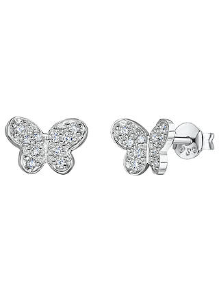 Jools by Jenny Brown Cubic Zirconia Butterfly Stud Earrings, Silver