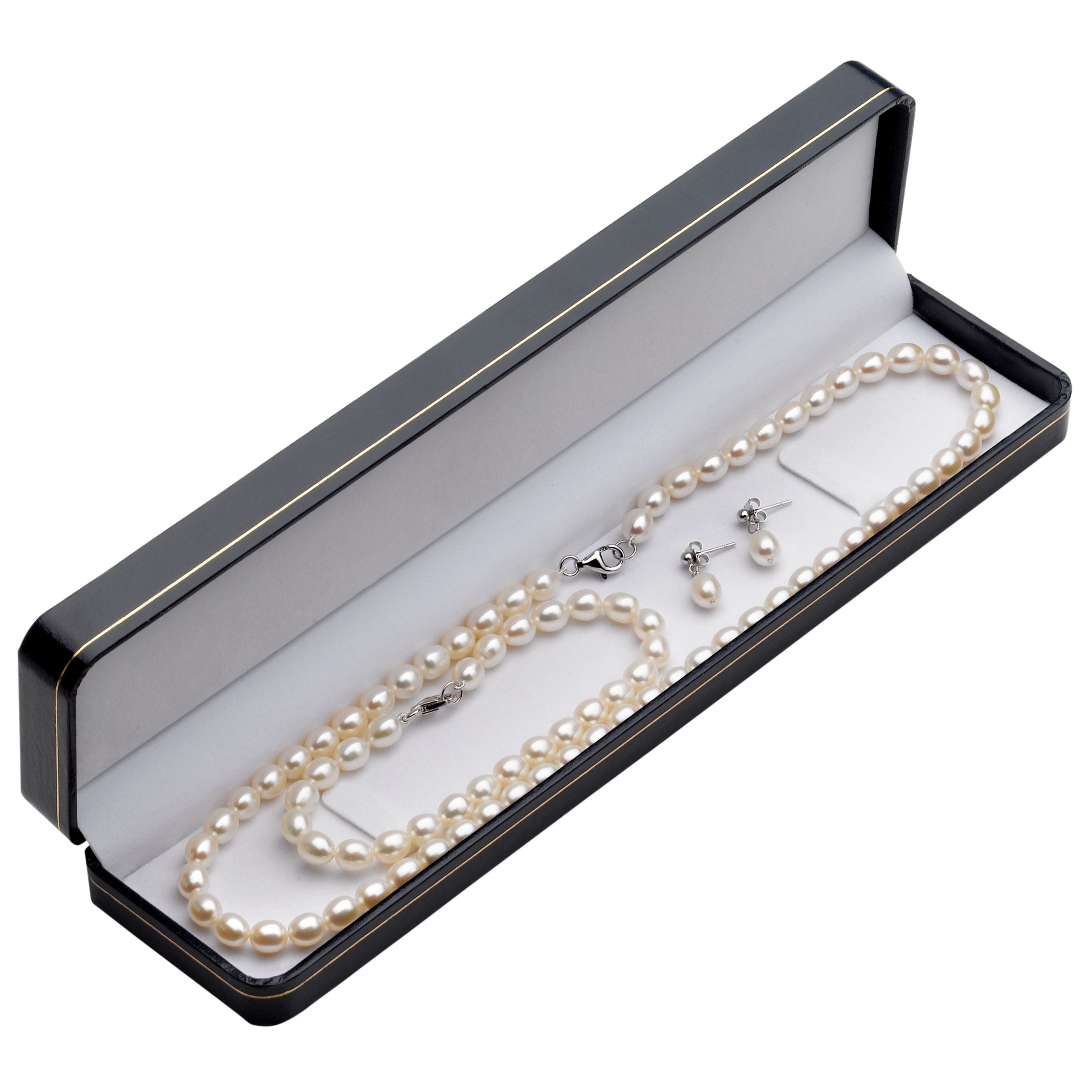 A B Davis Freshwater Oval Pearl Necklace Bracelet Earrings Set