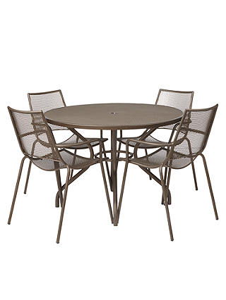John Lewis & Partners Ala Mesh 4-Seater Garden Dining Table and Chairs Set, Bronze