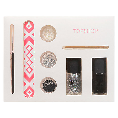 Buy TOPSHOP Nail Art Set, Black/Silver Glitter/Pearl Online at johnlewis.com
