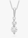 IBB 9ct White Gold Curb Chain Trilogy Pendant Necklace, White