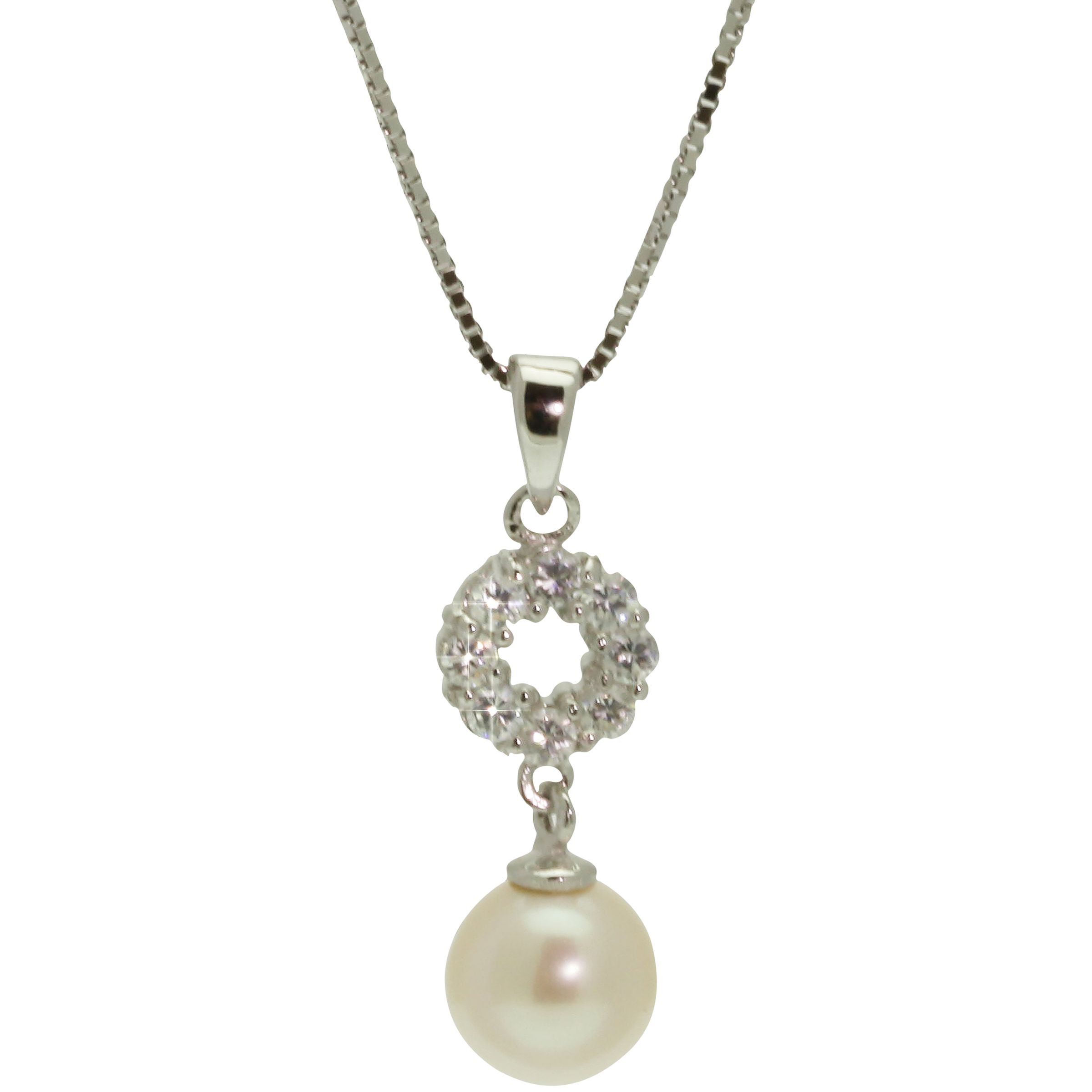 Lido Silver Circle Pearl and Cubic Zirconia Drop Pendant, White