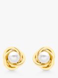 IBB 9ct Gold Cultured Pearl Knot Stud Earrings, Gold