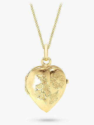IBB 9ct Yellow Gold Heart Daisy Locket Curb Chain Necklace, Gold