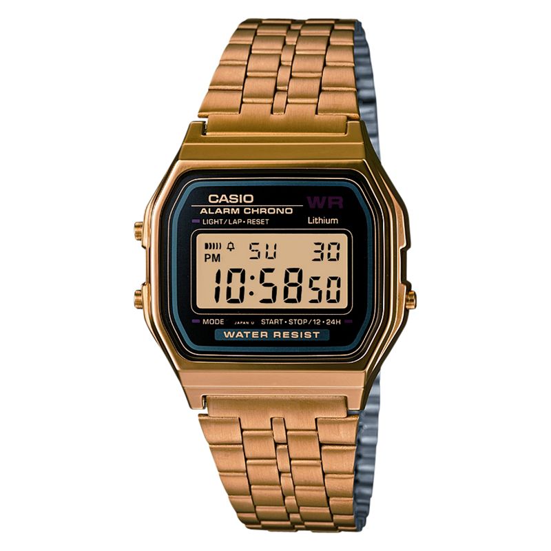 Casio A159WGEA-1EF Unisex Core Classic Digital Chronograph Stainless Steel Bracelet Strap Watch, Gold