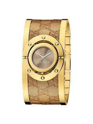 Gucci YA112434 Women's Twirl Fabric Gold Plated Cuff Watch, Gold/Brown