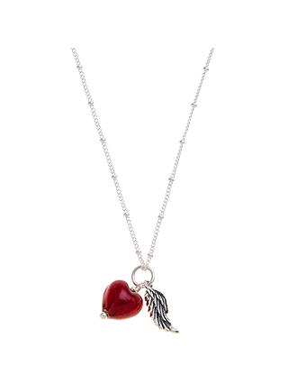 Martick Heart and Angel Wing Pendant Necklace, Red