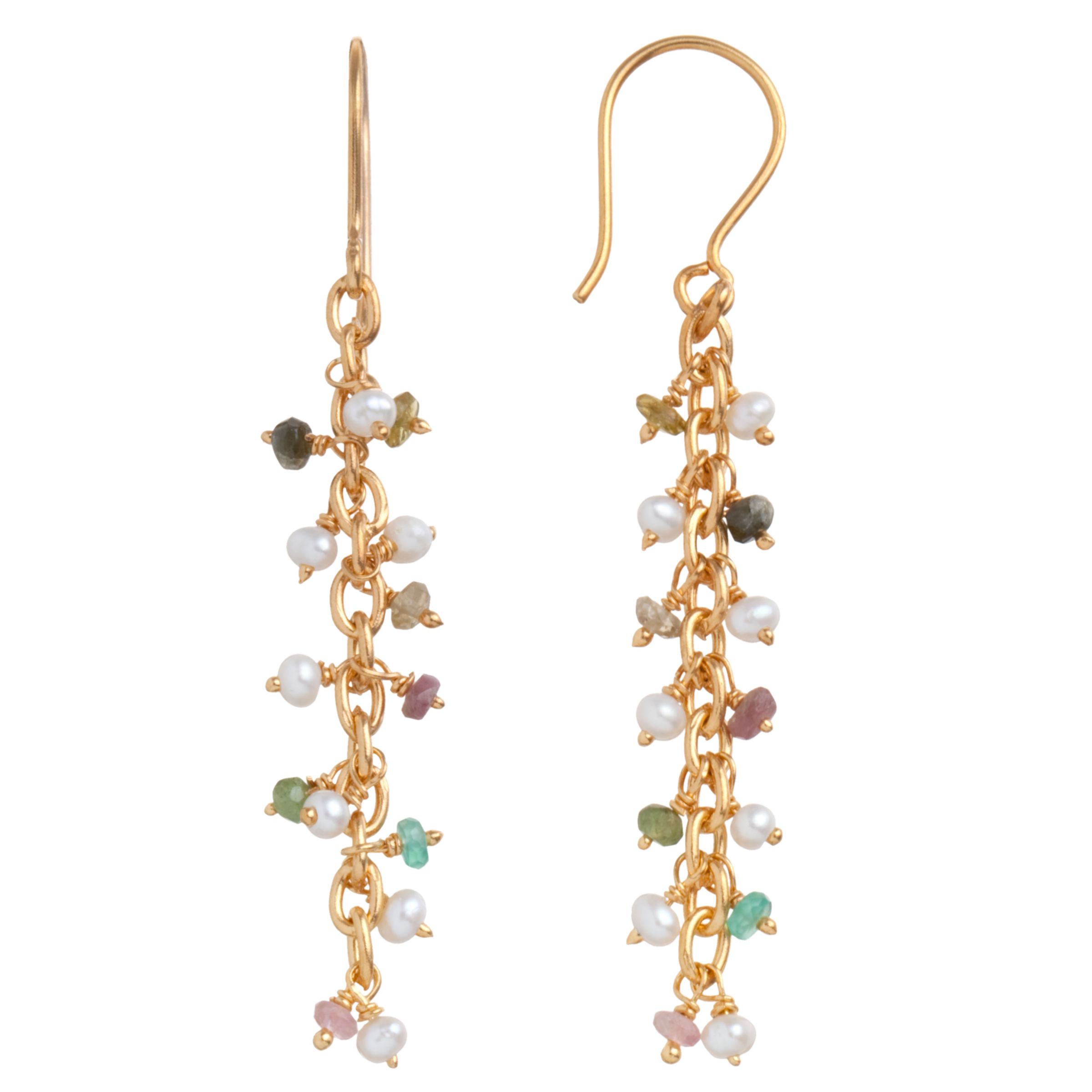 Pomegranate 18ct Gold Vermeil Pearl and Tourmaline Chain Drop Earrings