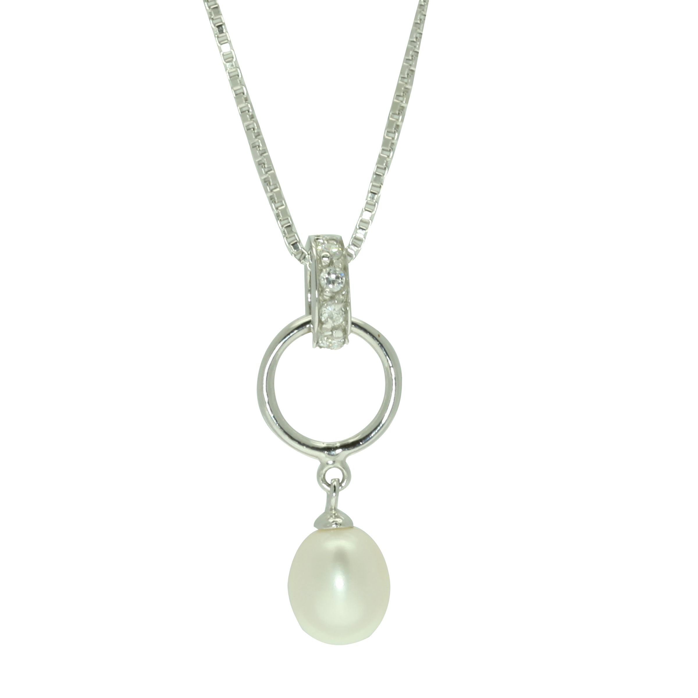 Lido Pearls Sterling Silver Ring Drop Pendant, White