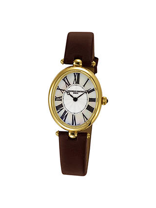 Frederique Constant FC-200MPW2V5 Women's Classic Art Deco Oval Leather Strap Watch, Gold/Brown Satin