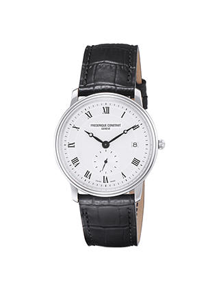 Frédérique Constant FC-245M4S6 Men's Slim Line Leather Strap Watch, Black/White