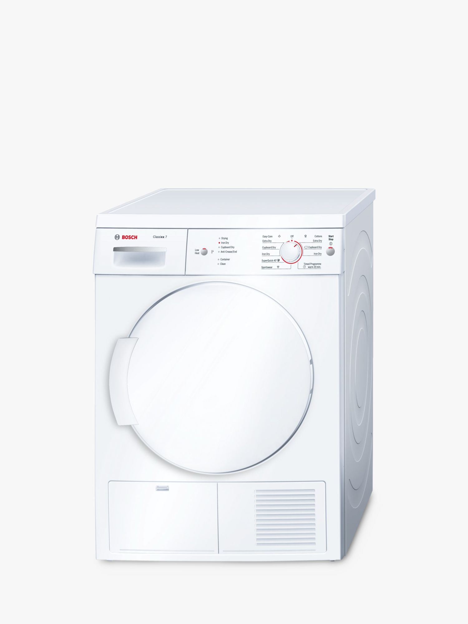 Se venligst pakke Specialitet Bosch Classixx WTE84106GB Sensor Condenser Tumble Dryer, 7kg Load, B Energy  Rating, White