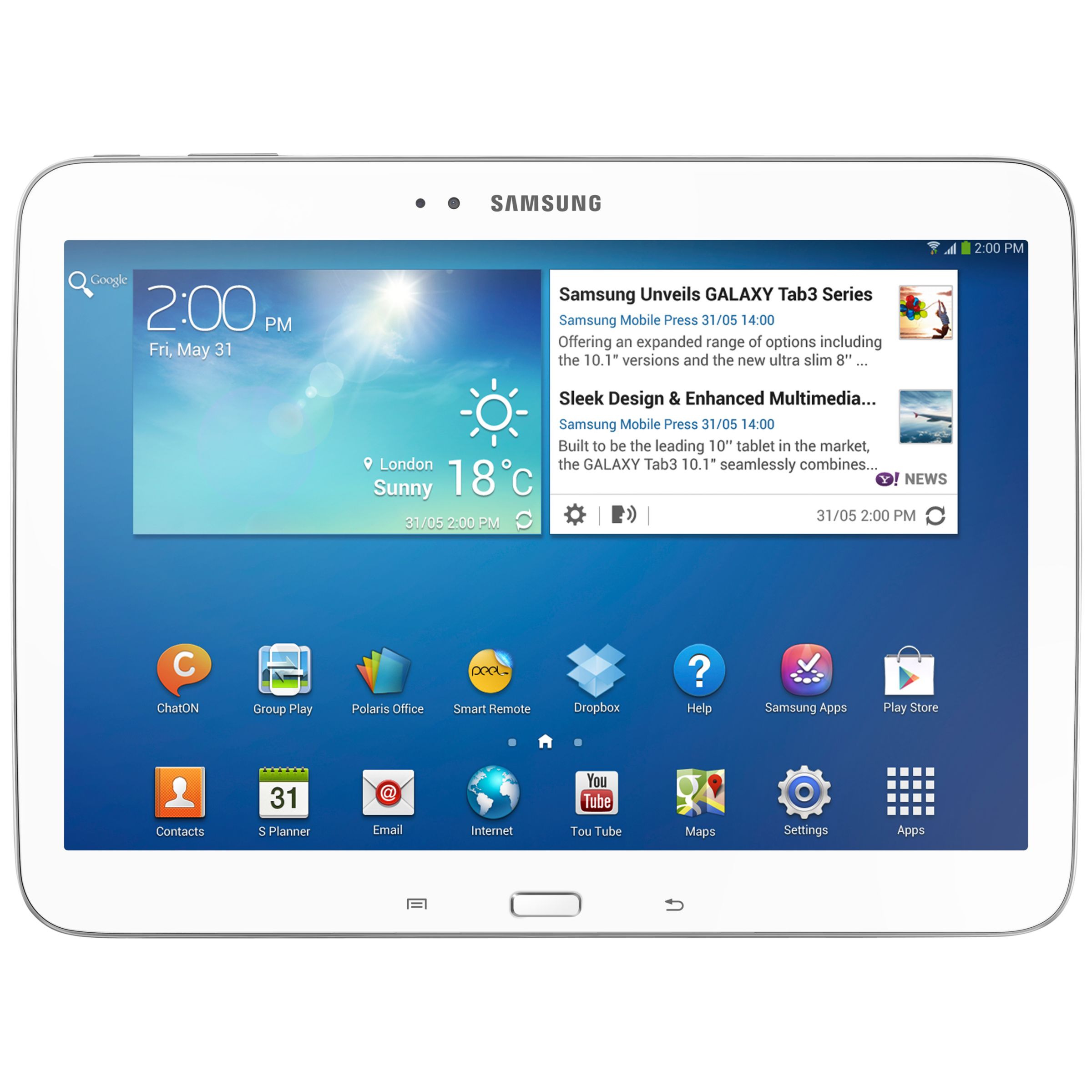 Samsung Galaxy Tab 3 101 Tablet, Intel Atom, Android, 101”, Wi-Fi, 16GB, White