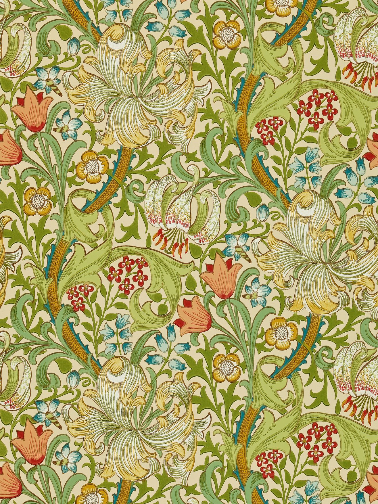 Morris & Co. Golden Lily Wallpaper, Pale Biscuit, DMCW210431