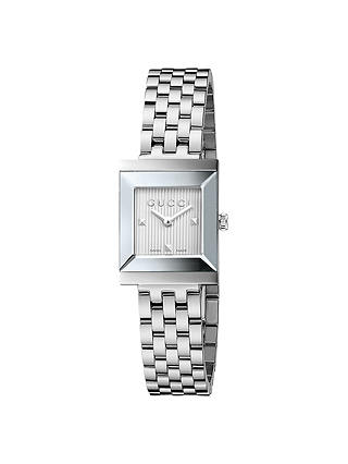 Gucci YA128402 Women's G-Frame Textured Dial Bracelet Strap Watch, Silver