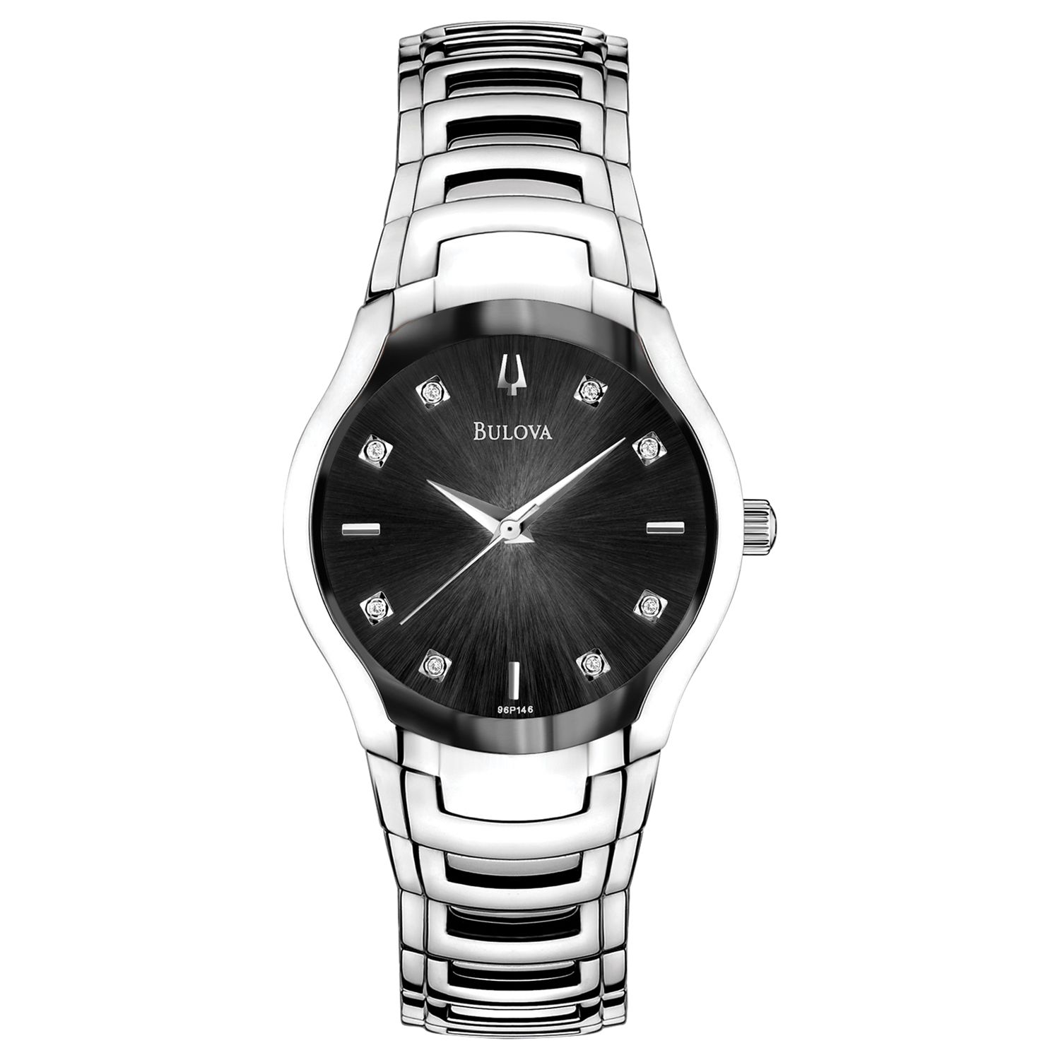 Bulova Women's Sunray Diamond Dial Watch, Silver / Black