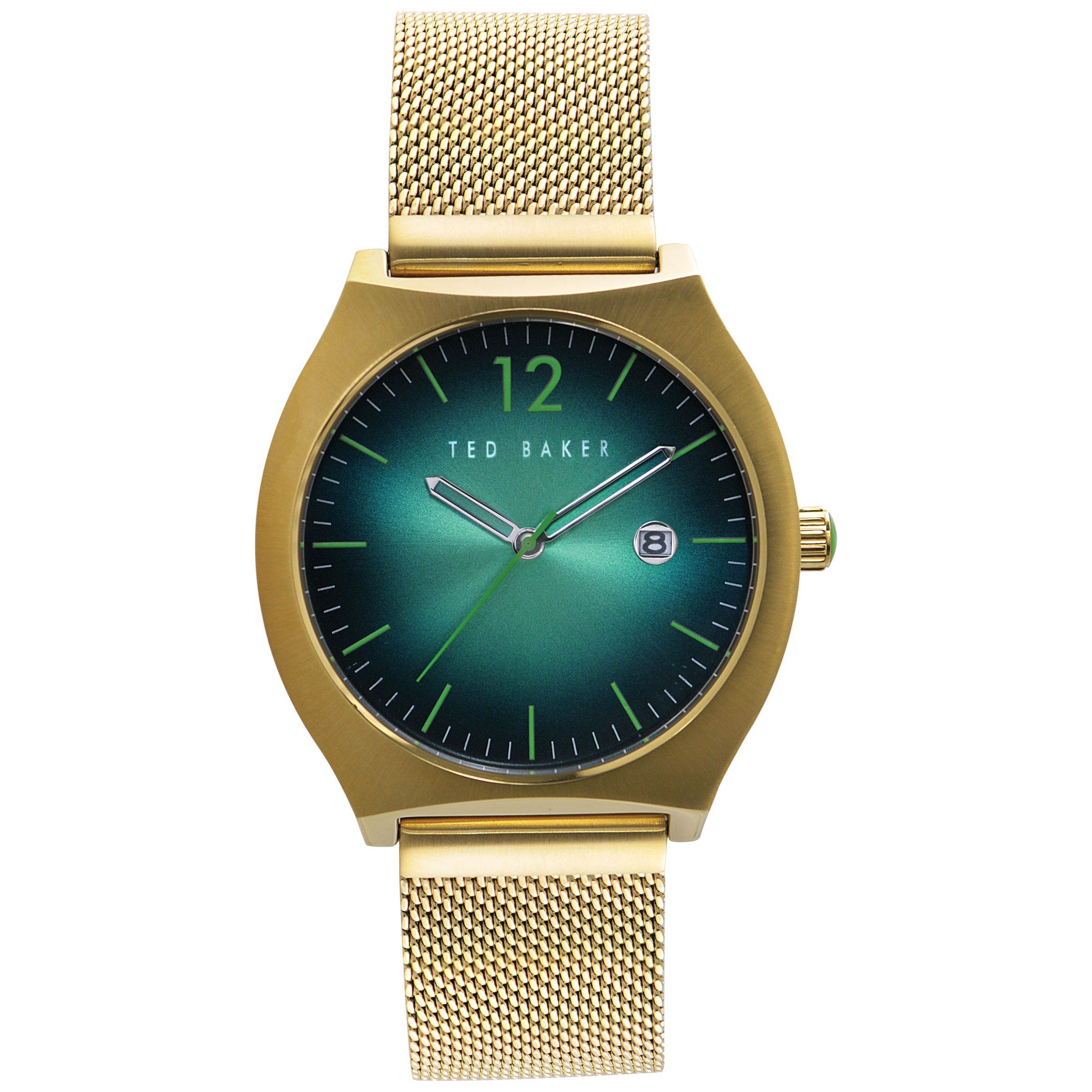 Ted Baker Men's Tonneau Case Mesh Strap Watch, Green / Gold