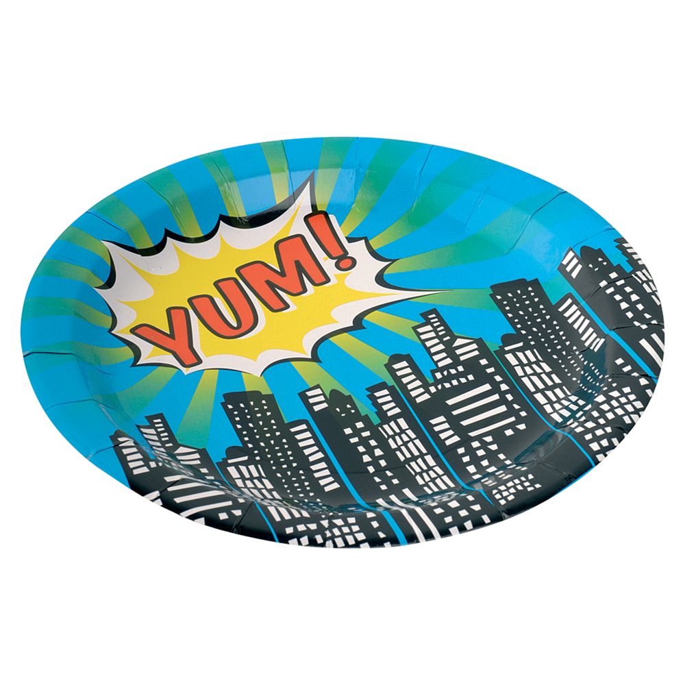 Ginger Ray Pop Art Superhero Disposable Paper Plates, Pack of 8