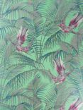 Matthew Williamson Sunbird Wallpaper, Grass / Cerise / Metallic Gilver, W6543-03