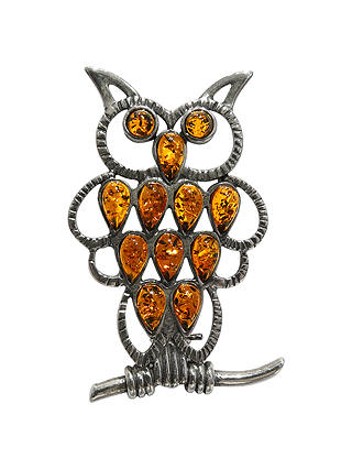 Goldmajor Sterling Silver And Amber Owl Brooch