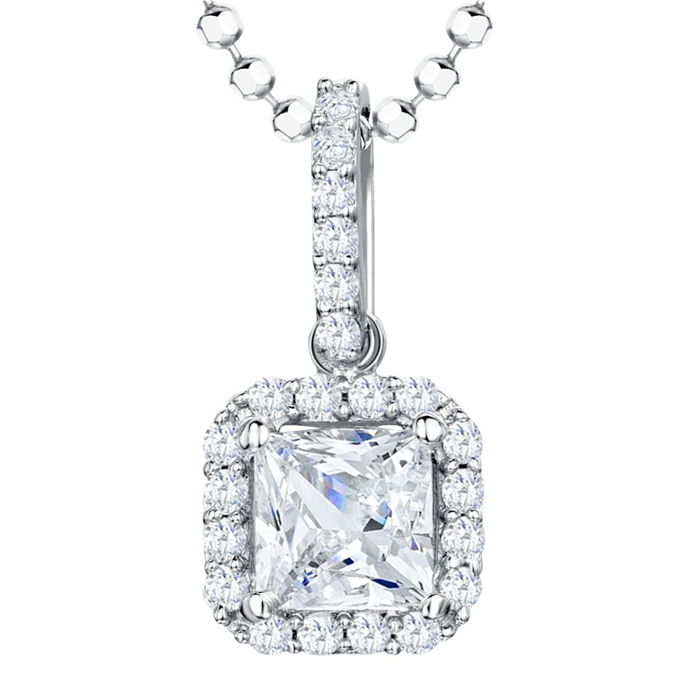 Jools by Jenny Brown Sterling Silver Cubic Zirconia Square Surround Pendant, Rhodium