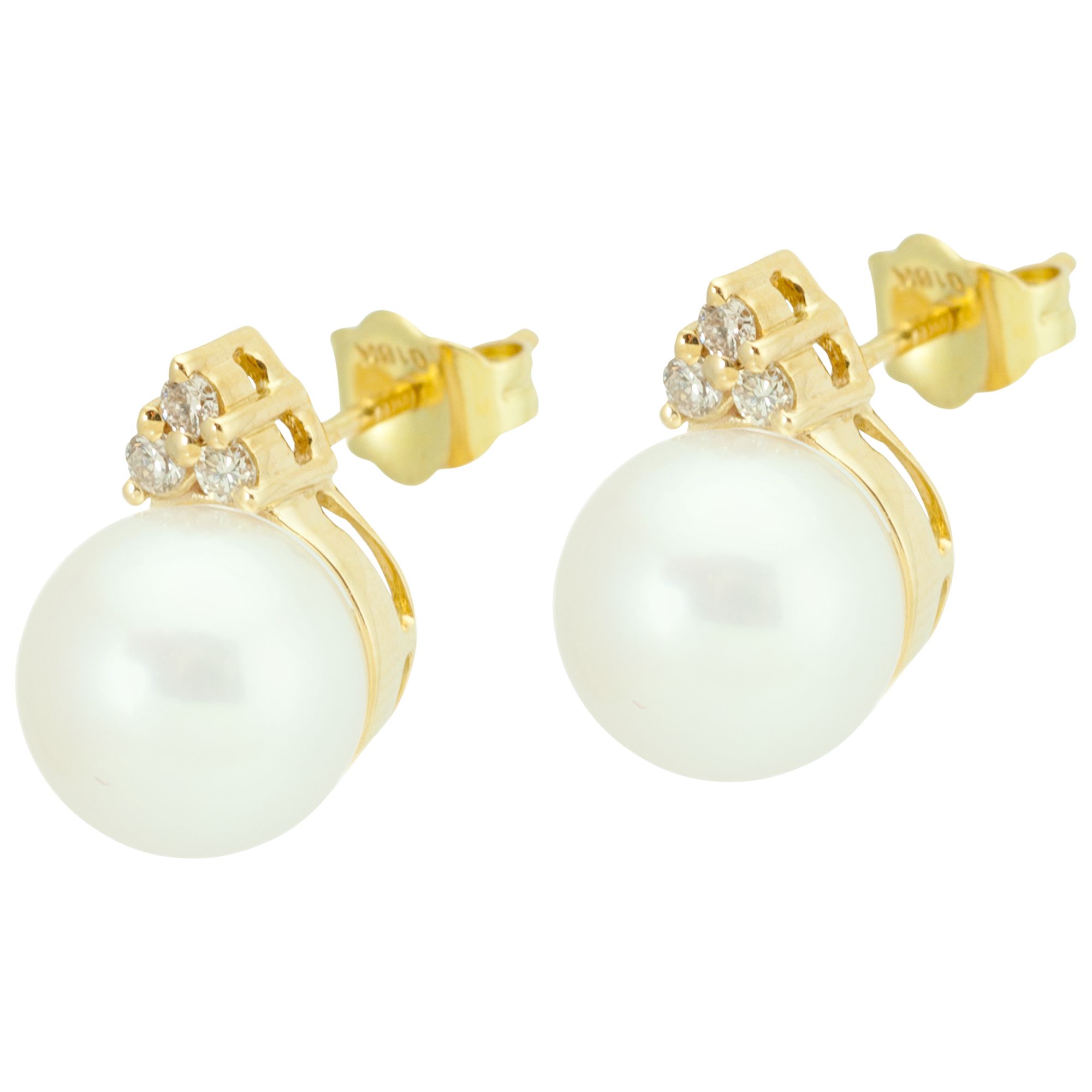 Kojis 18ct Yellow Gold Freshwater Pearl and Diamond Second Hand Cluster Stud Earrings