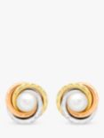 IBB 9ct Gold Triple Tone Pearl Swirl Stud Earrings, Multi