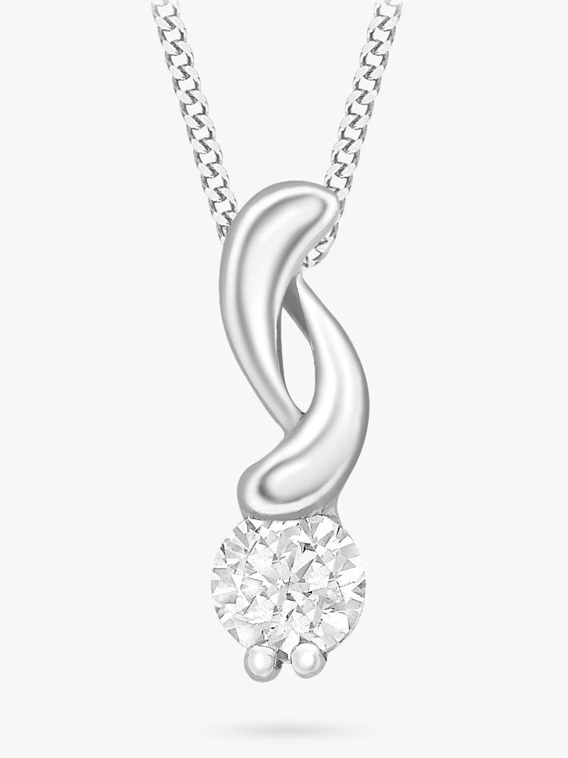 Buy IBB 9ct White Gold Cubic Zirconia Swirl Pendant Necklace, Silver ...