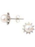A B Davis 9ct White Gold And Diamond Cultured Pearl Stud Earrings
