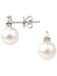 A B Davis 9ct White Gold Diamond Cultured Pearl Stud Earrings