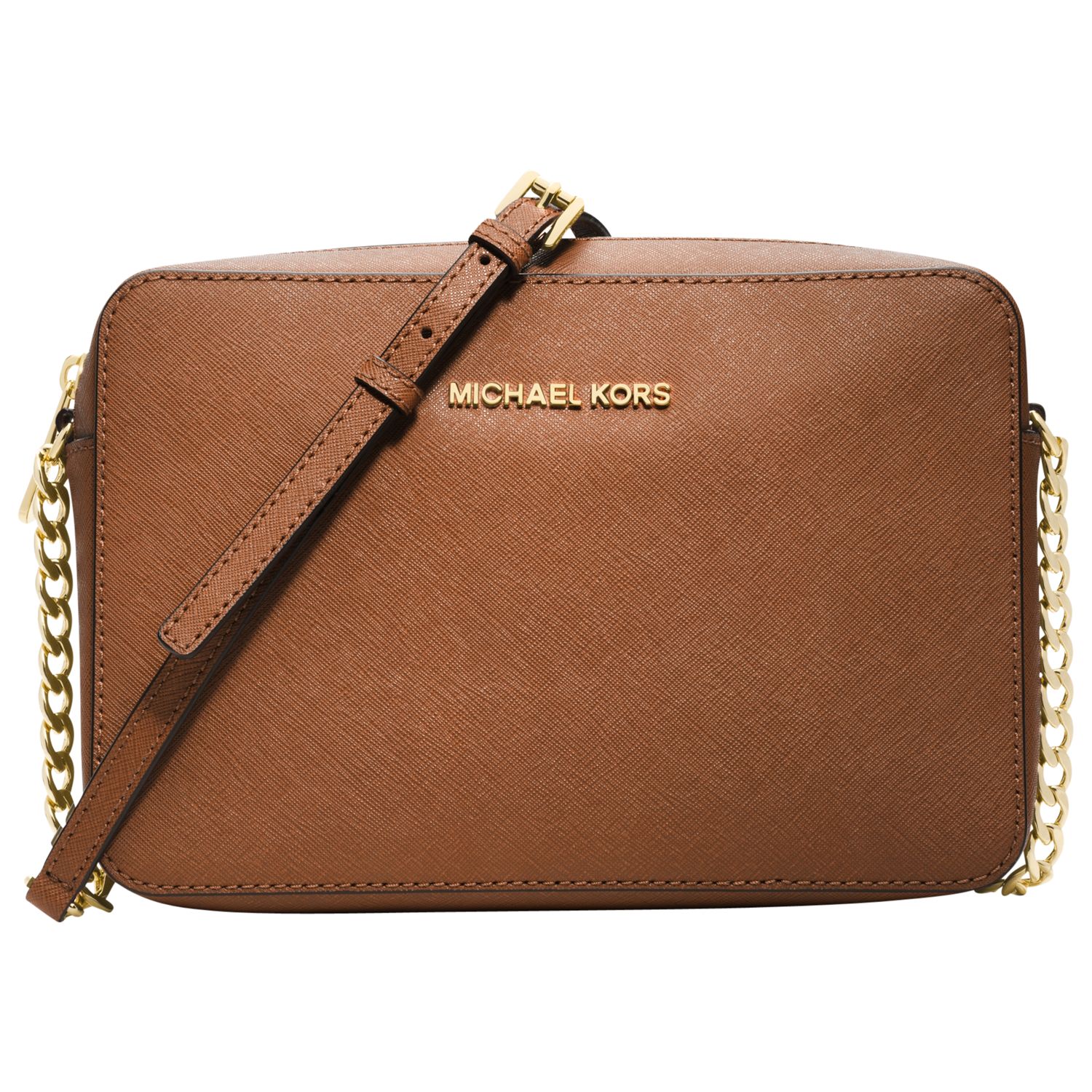 MICHAEL Michael Jet Leather East / West Cross Body Bag, Luggage at John Lewis & Partners