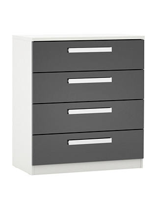 House by John Lewis Mix it Block Handle Wide 4 Drawer Chest, Gloss House Steel/White