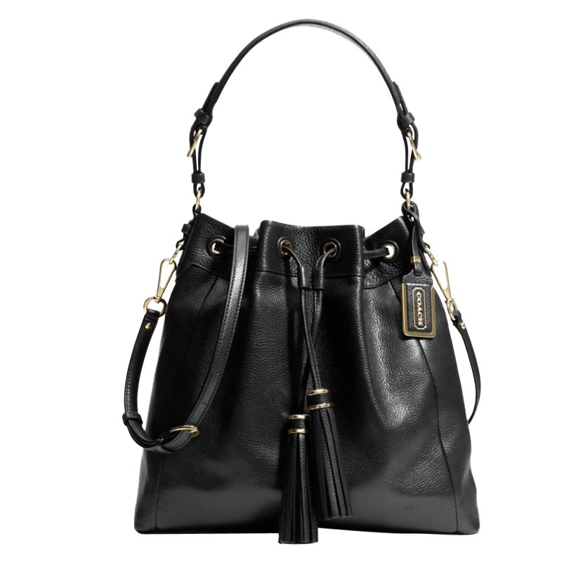 Buy Coach Madison Pinnacle Leather Drawstring Shoulder Handbag, Black ...