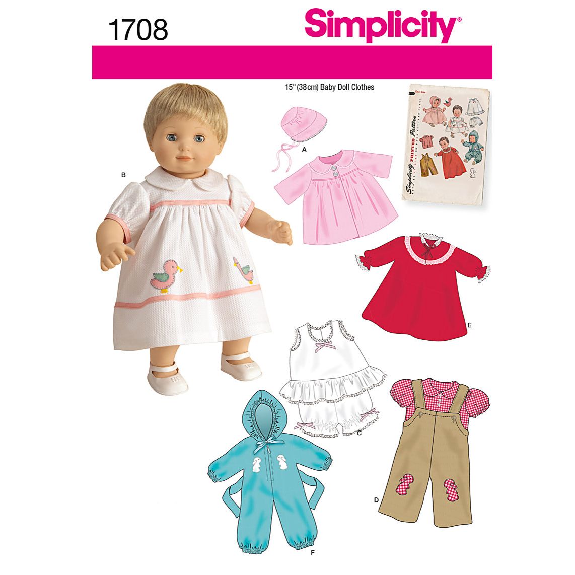 Simplicity Doll Clothing Dressmaking Pattern, 1708