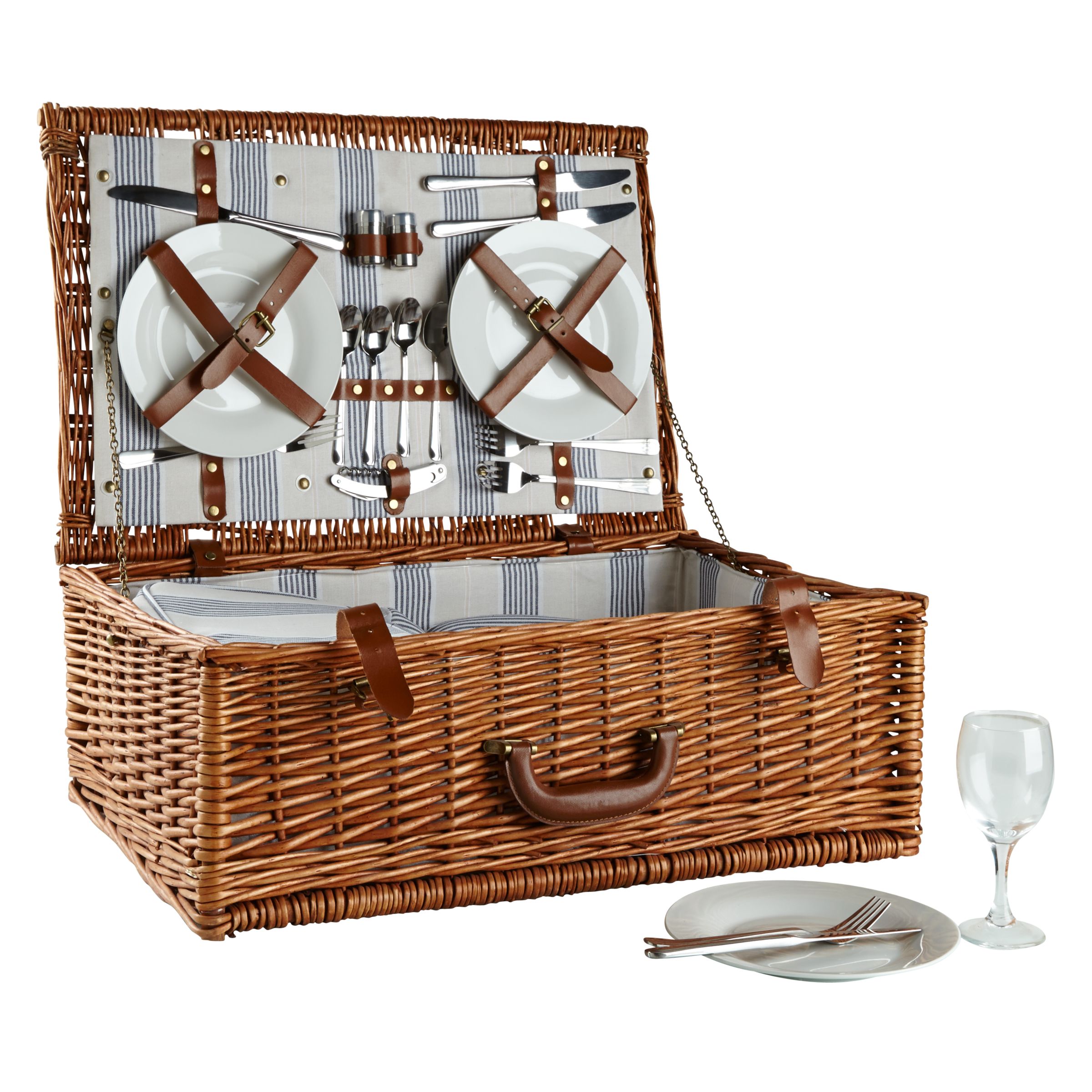 John Lewis Luxury Willow Striped Picnic Hamper, 4 Persons