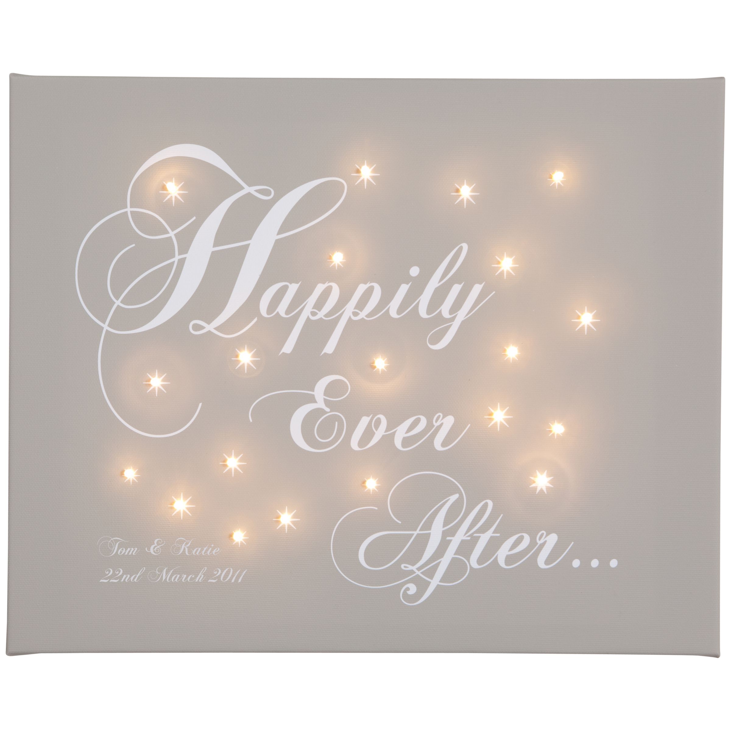Illuminated Canvas Personalised 'Happily Ever After' LED Canvas, 60 x 40cm, Taupe