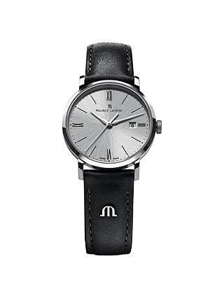 Maurice Lacroix EL1094-SS001-110-1 Women's Leather Strap Watch, Black/Silver