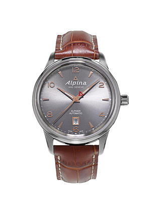 Alpina AL-525VG4E6 Men's Alpiner Automatic Date Leather Strap Watch, Brown/Silver