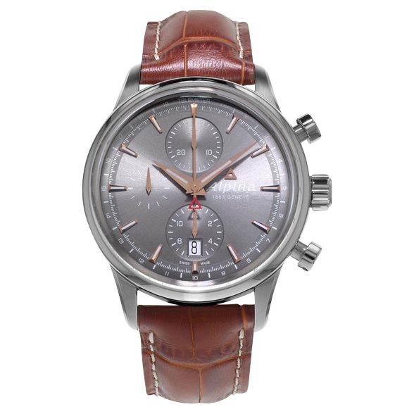 Alpina AL-750VG4E6 Men's Chronograph Leather Strap Watch, Tan/Grey